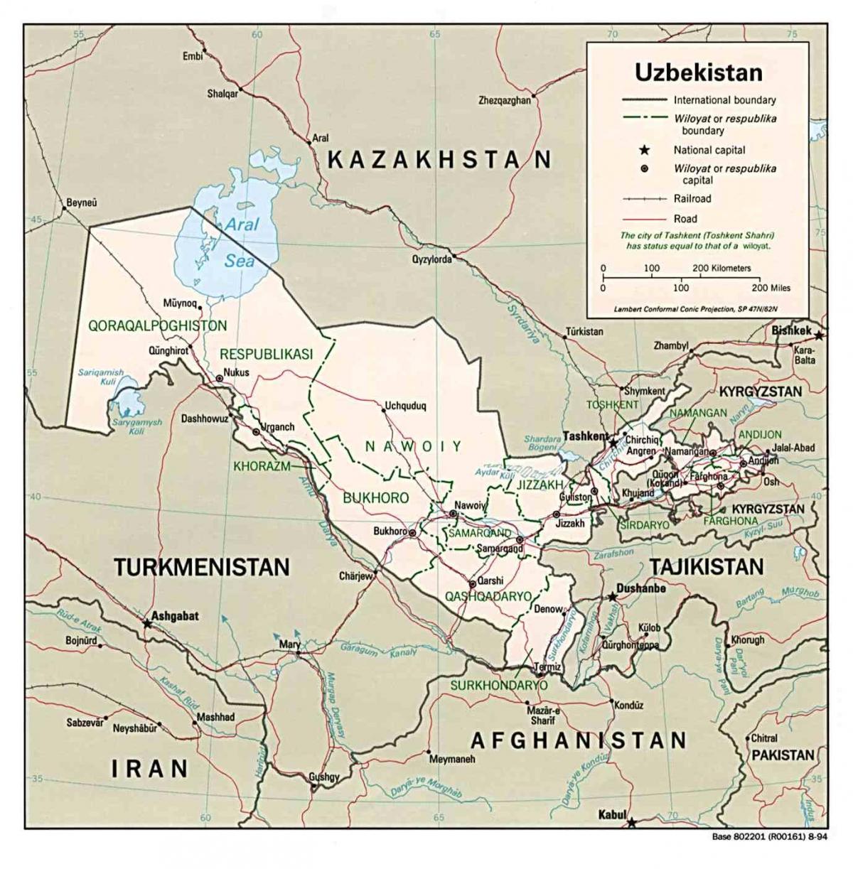 mapę Uzbekistanu i innych krajów