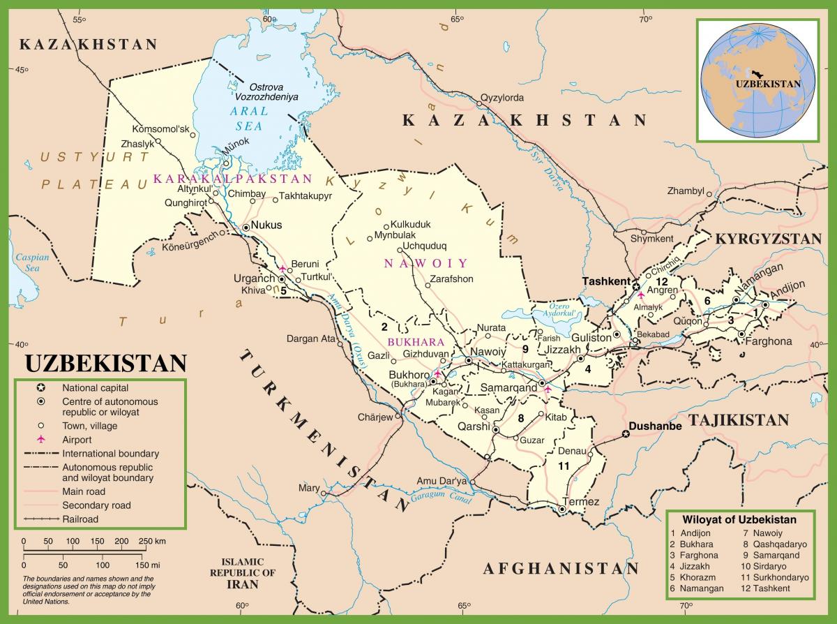 mapę Uzbekistanu polityczne 