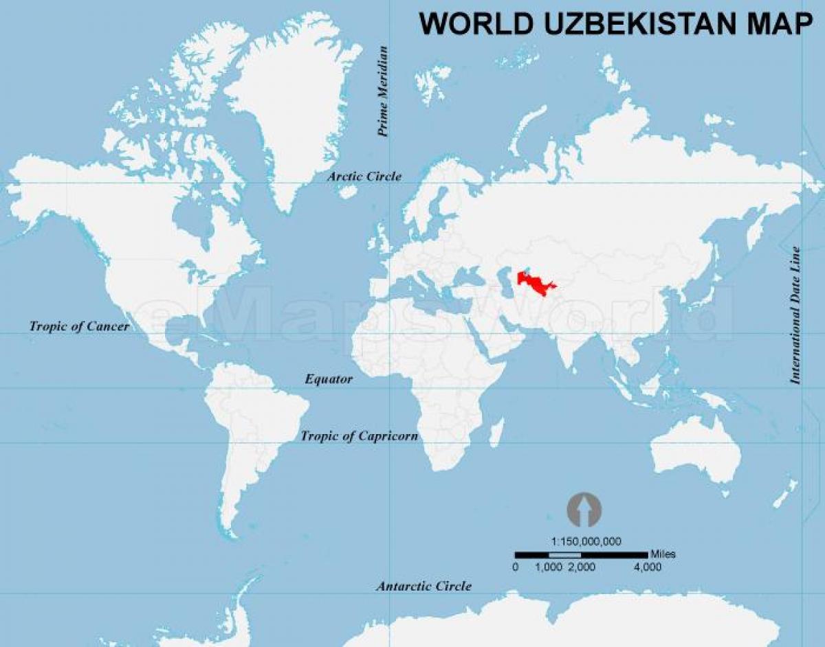 Lokalizacja Uzbekistanu na mapie świata